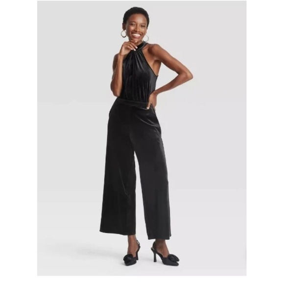 a new day Pants - Black Velvet Halter Neck Wide Leg Jumpsuit Women's A New Day brand